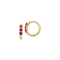 Beautiful Lab-Created Ruby 14K Yellow Gold Huggie Hoop Earrings for Girls/