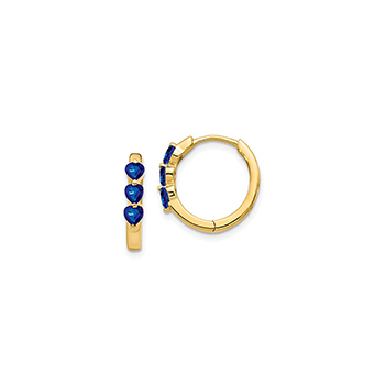 Beautiful Lab-Created Blue Sapphire 14K Yellow Gold Huggie Hoop Earrings for Girls