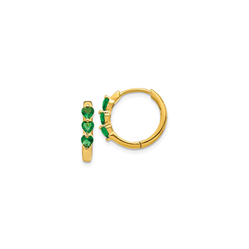 Beautiful Lab-Created Emerald 14K Yellow Gold Huggie Hoop Earrings for Girls