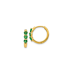 Beautiful Lab-Created Emerald 14K Yellow Gold Huggie Hoop Earrings for Girls/