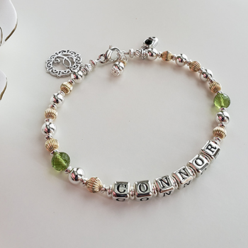 Gold and Silver Mothers Bracelet with Children's Birthstones / Names