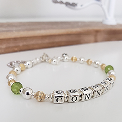 Gold and Silver Mothers Bracelet with Children's Birthstones / Names/