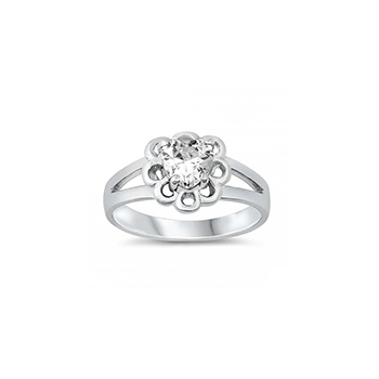 Gorgeous Heart Scroll Baby Ring - Sterling Silver Rhodium - April Diamond CZ - Size 1