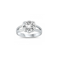 Gorgeous Heart Scroll Baby Ring - Sterling Silver Rhodium - April Diamond CZ - Size 3/