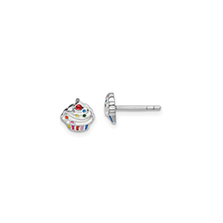 It's My Birthday! Cupcake Child Earrings - Sterling Silver Rhodium/
