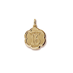 Sweet 16 - Birthday Girl - Decorative Round Charm in 10K Yellow Gold – Engravable on Back - Add to a bracelet or necklace/