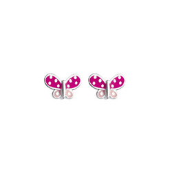 My Favorite Pink Butterfly Enameled Girls Earrings - Sterling Silver Rhodium - Push-Back Posts - BEST SELLER/