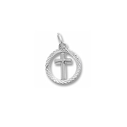 Rembrandt Sterling Silver Tiny Cross Charm with Diamond-Cut with Round Border – Add to a bracelet or necklace - BEST SELLER/