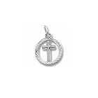 Rembrandt Sterling Silver Tiny Cross Charm with Diamond-Cut with Round Border – Add to a bracelet or necklace - BEST SELLER