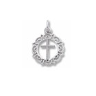 Rembrandt Sterling Silver Rhodium Round Decorative Cross Charm – Add to a bracelet or necklace - BEST SELLER