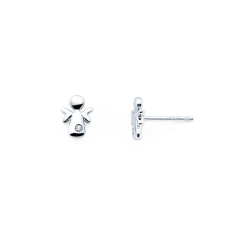 Angel Diamond Earrings for Girls and Baby - Sterling Silver Rhodium Earrings with Push-Back Posts