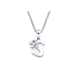 Children's Initial Necklace - Letter S - Sterling Silver/