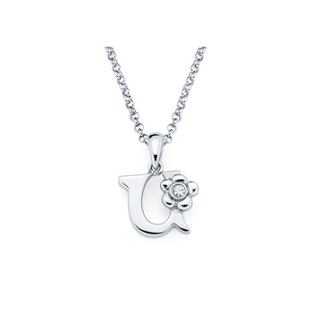 Children's Initial Necklace - Letter U - Sterling Silver
