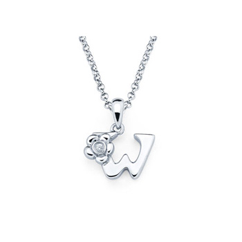 Children's Initial Necklace - Letter W - Sterling Silver