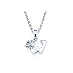 Children's Initial Necklace - Letter W - Sterling Silver/
