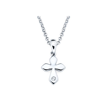 Elegant Small Cross Pendant - Diamond Girls Necklace - Sterling Silver Rhodium