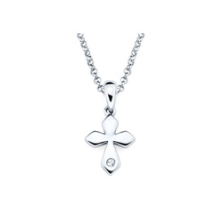 Elegant Small Cross Pendant - Diamond Girls Necklace - Sterling Silver Rhodium/
