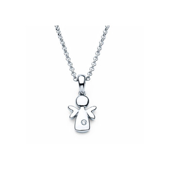Angel Pendant - Diamond Girls Necklace - Sterling Silver Rhodium - 16"  (adjustable at 15" and 14") rolo chain included - BEST SELLER