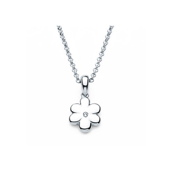 Flower Pendant - Diamond Girls Necklace - Sterling Silver Rhodium - 16" (adjustable at 15" and 14") rolo chain included 
