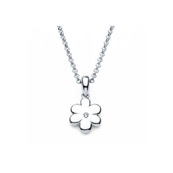 Flower Pendant - Diamond Girls Necklace - Sterling Silver Rhodium - 16