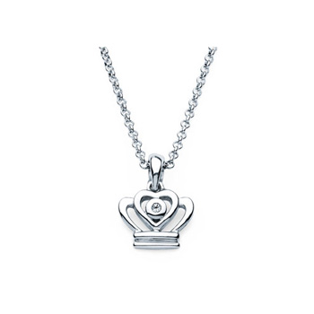 Princess Crown Pendant - Diamond Girls Necklace - Sterling Silver Rhodium - 16" (adjustable at 15" and 14") rolo chain included