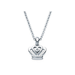 Princess Crown Pendant - Diamond Girls Necklace - Sterling Silver Rhodium - 16