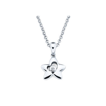 Star Pendant - Diamond Girls Necklace - Sterling Silver Rhodium