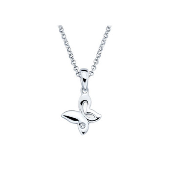 Butterfly Pendant - Diamond Girls Necklace - Sterling Silver Rhodium - 16" (adjustable at 15" and 14") rolo chain included 