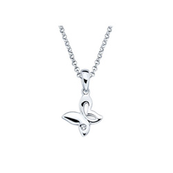 Butterfly Pendant - Diamond Girls Necklace - Sterling Silver Rhodium - 16