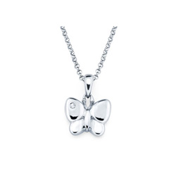 Butterfly Pendant - Diamond Girls Necklace - Sterling Silver Rhodium/