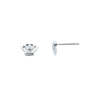 Princess Crown Diamond Earrings for Girls and Baby - Sterling Silver Rhodium Earrings with Push-Back Posts - BEST SELLER