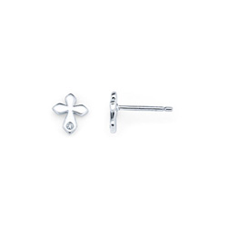 Cross Diamond Earrings for Girls and Baby - Sterling Silver Rhodium Earrings with Push-Back Posts/