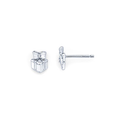 Present Diamond Earrings for Girls and Baby - Sterling Silver Rhodium Earrings with Push-Back Posts/