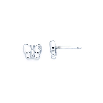 Butterfly Diamond Earrings for Girls and Baby - Sterling Silver Rhodium Earrings with Push-Back Posts