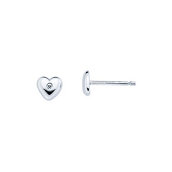 Heart Diamond Earrings for Girls and Baby - Sterling Silver Rhodium Earrings with Push-Back Posts - BEST SELLER/