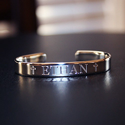 Ethan - Boys Heirloom Christening Bracelet - High-End Sterling Silver Engraved Boys Cuff Bracelet - Size 4