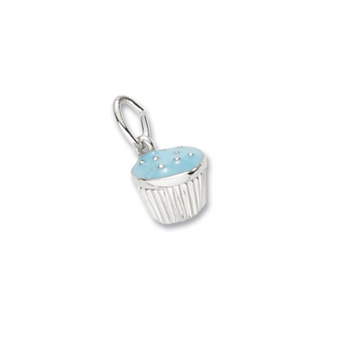 Rembrandt Sterling Silver Cupcake Charm (Blue Frosting) - Add to a bracelet or create a custom charm pendant necklace
