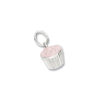 Rembrandt Sterling Silver Cupcake Charm (Pink Frosting) - Add to a bracelet or create a custom charm pendant necklace