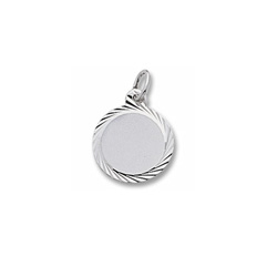 Rembrandt Sterling Silver Diamond-Cut Round Disc Charm – Engravable on back - Add to a bracelet or necklace/