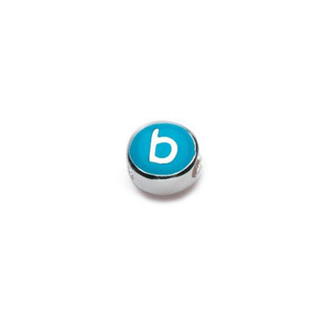 Letter b  - Blue and Light Pink Kids Alphabet Letter Charm Bead - High-Polished Sterling Silver Rhodium - Add to a bracelet or necklace