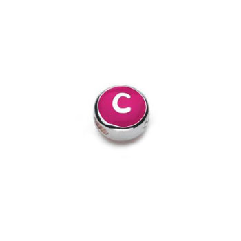 Letter c  - Hot Pink and Orange Kids Alphabet Letter Charm Bead - High-Polished Sterling Silver Rhodium - Add to a bracelet or necklace