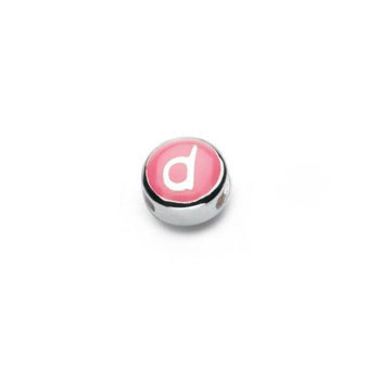 Letter d  - Purple and Light Pink Kids Alphabet Letter Charm Bead - High-Polished Sterling Silver Rhodium - Add to a bracelet or necklace