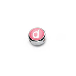Letter d  - Purple and Light Pink Kids Alphabet Letter Charm Bead - High-Polished Sterling Silver Rhodium - Add to a bracelet or necklace/