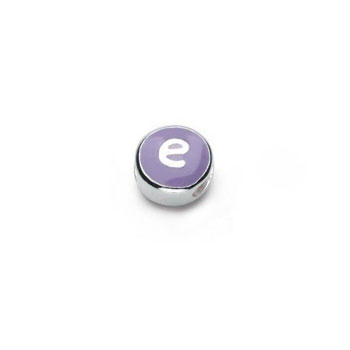Letter e  - Hot Pink and Purple Kids Alphabet Letter Charm Bead - High-Polished Sterling Silver Rhodium - Add to a bracelet or necklace