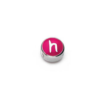 Letter h  - Hot Pink and Orange Kids Alphabet Letter Charm Bead - High-Polished Sterling Silver Rhodium - Add to a bracelet or necklace