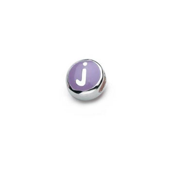 Letter j  - Purple and Hot Pink Kids Alphabet Letter Charm Bead - High-Polished Sterling Silver Rhodium - Add to a bracelet or necklace
