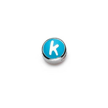 Letter k  - Blue and Orange Kids Alphabet Letter Charm Bead - High-Polished Sterling Silver Rhodium - Add to a bracelet or necklace