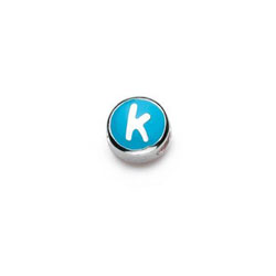 Letter k  - Blue and Orange Kids Alphabet Letter Charm Bead - High-Polished Sterling Silver Rhodium - Add to a bracelet or necklace/