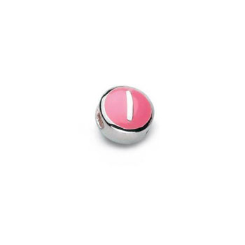 Letter l  - Pink and Blue Kids Alphabet Letter Charm Bead - High-Polished Sterling Silver Rhodium - Add to a bracelet or necklace