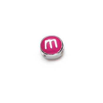 Letter m  - Hot Pink and Orange Kids Alphabet Letter Charm Bead - High-Polished Sterling Silver Rhodium - Add to a bracelet or necklace